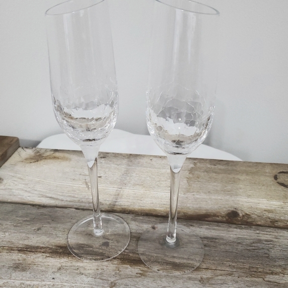 Pier 1 Dining Pier Crackle Glass Slanted Top Champagne Flutes